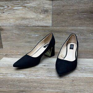 Jones New York Canal Black Textile Block Heel Pointed Toe Pumps Women's Size 7